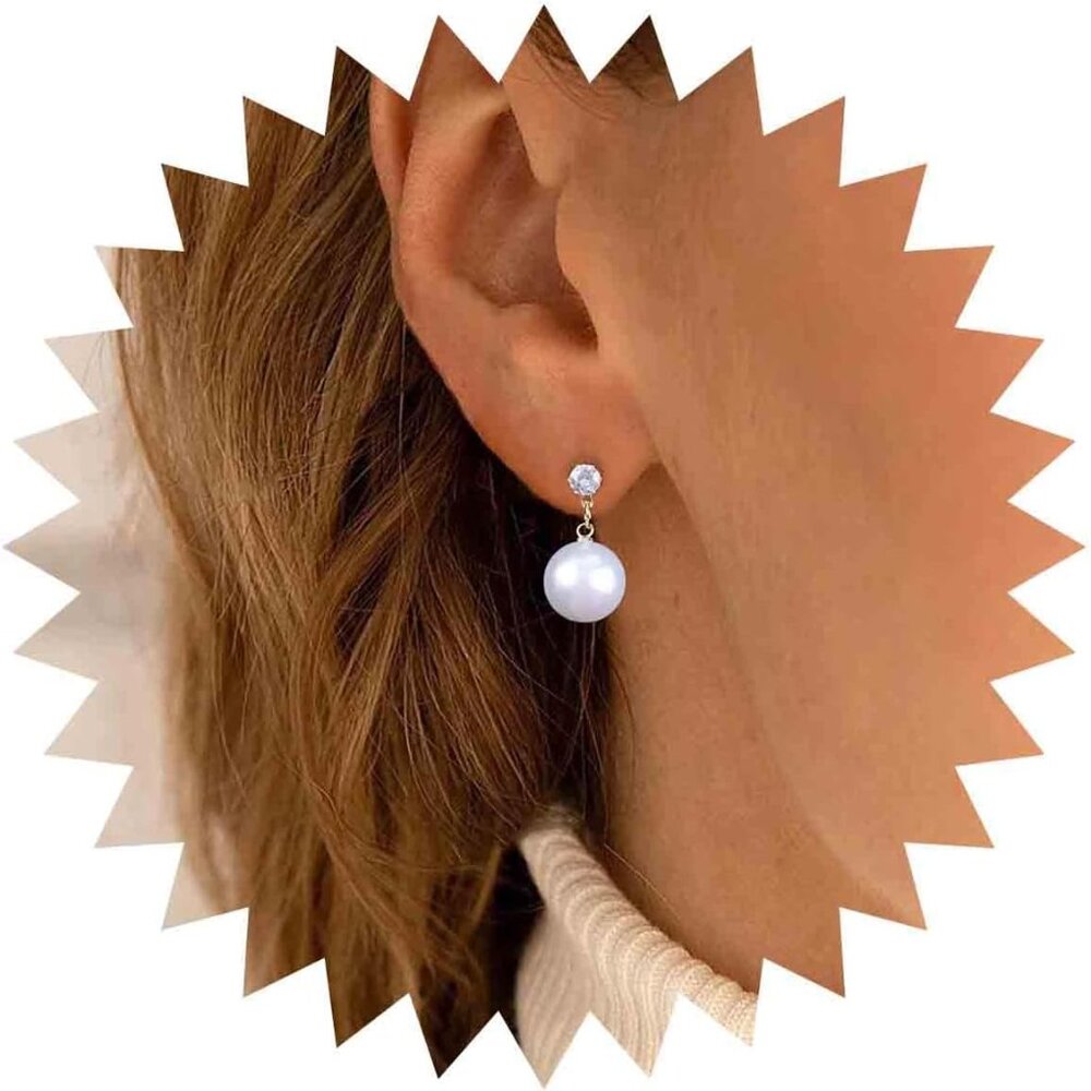 Boho Cz Pearl Drop Earrings Crystal Pearl Earrings Single Pearl Dangle Earrings